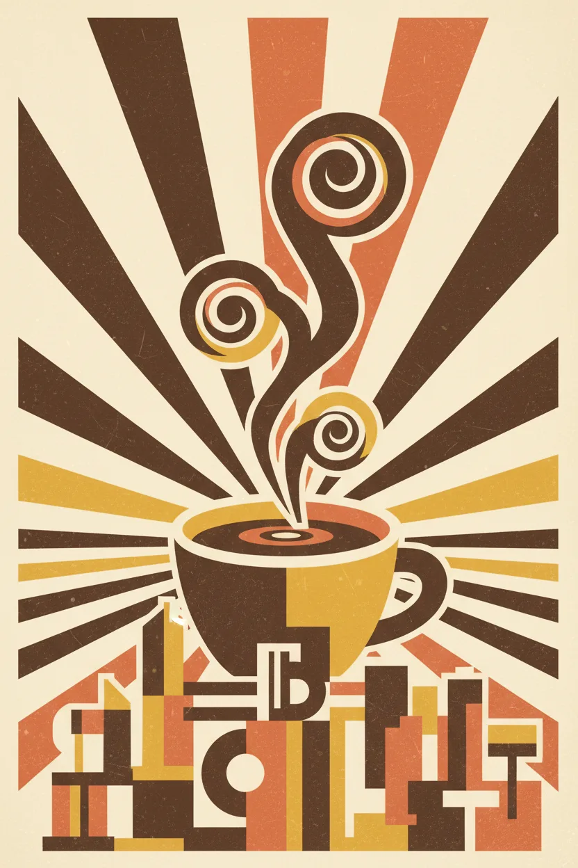 A vintage 1950s espresso-bar poster with stylized cup and steam
