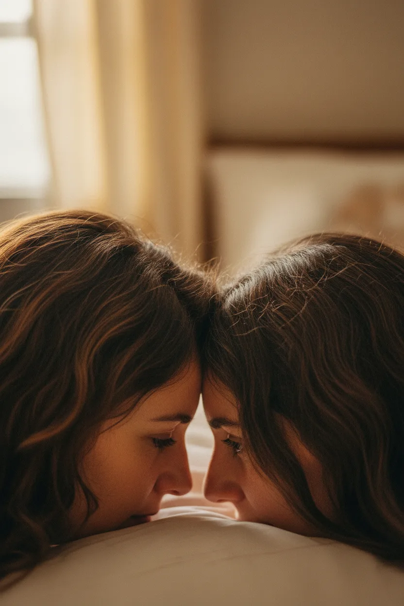 A tender close-up of foreheads pressed together