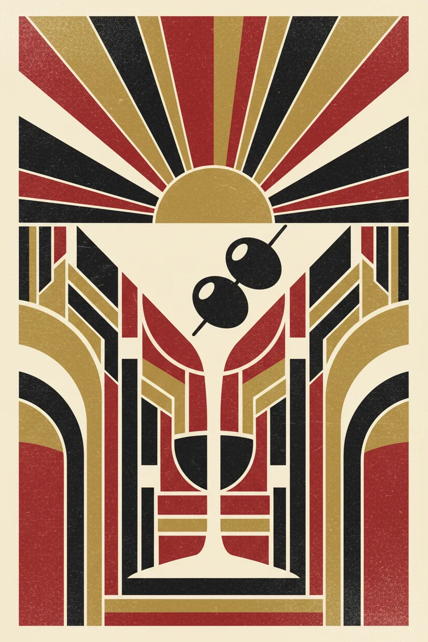 A vintage art-deco-style cocktail poster