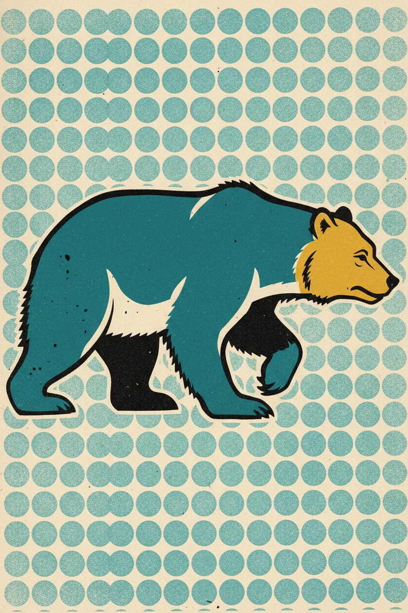 A pop-art screenprint of a stylized bear silhouette