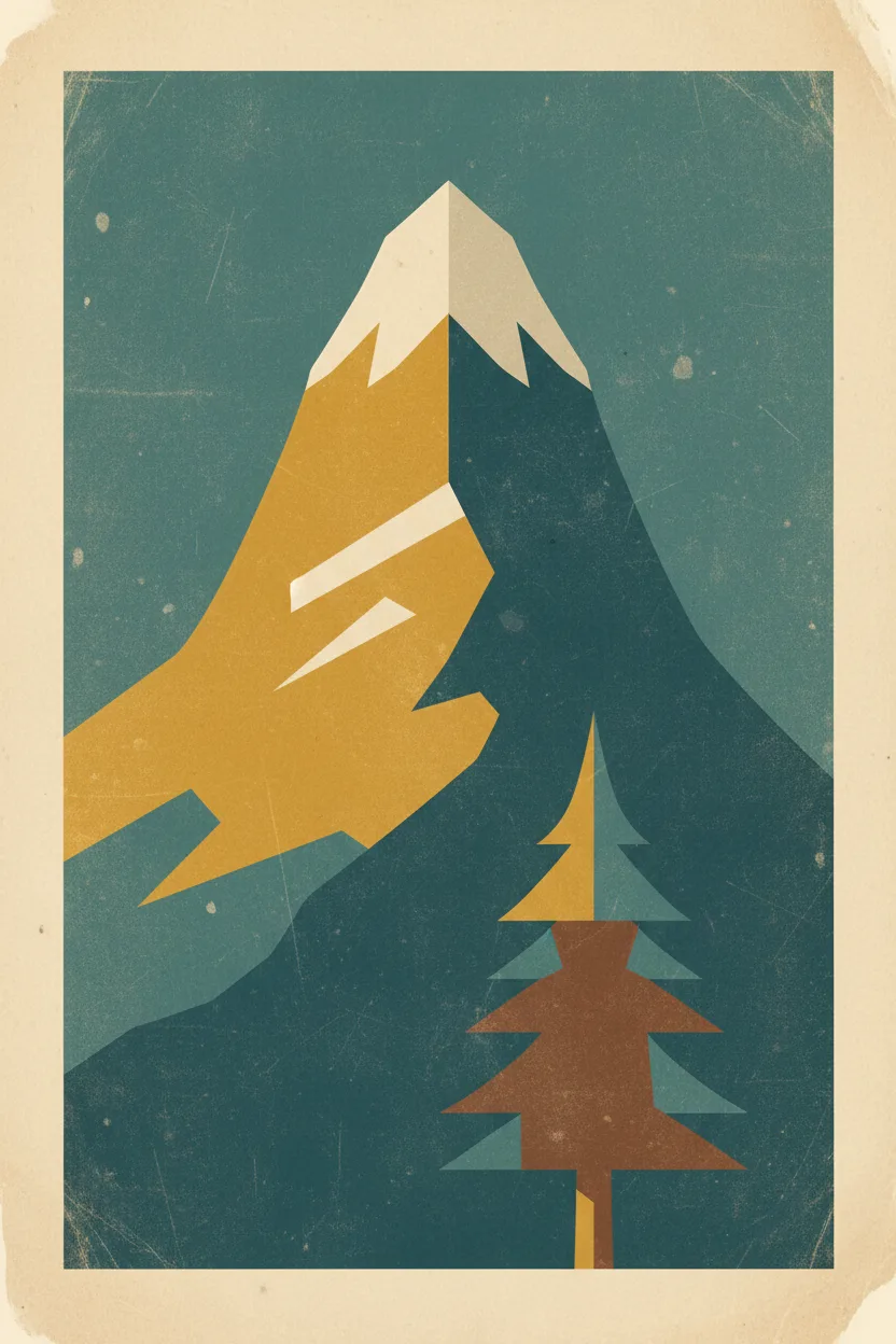 A vintage 1930s national-park travel poster of a stylized mountain peak