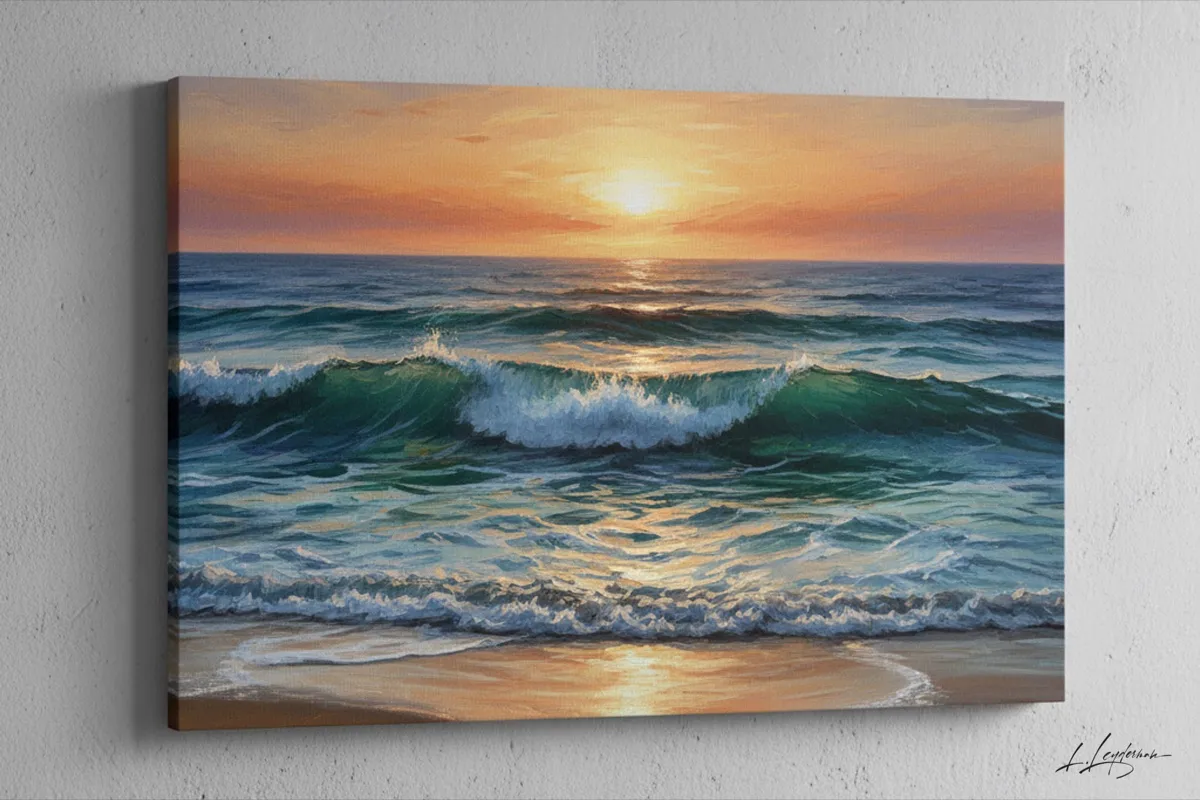 Fine Art Canvas — sunset wave painting on a textured wall